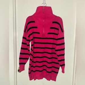 Women’s Sweater Dress | Stretchy | Zip | Mini | Stripes | Pink-Black | XL | 2X